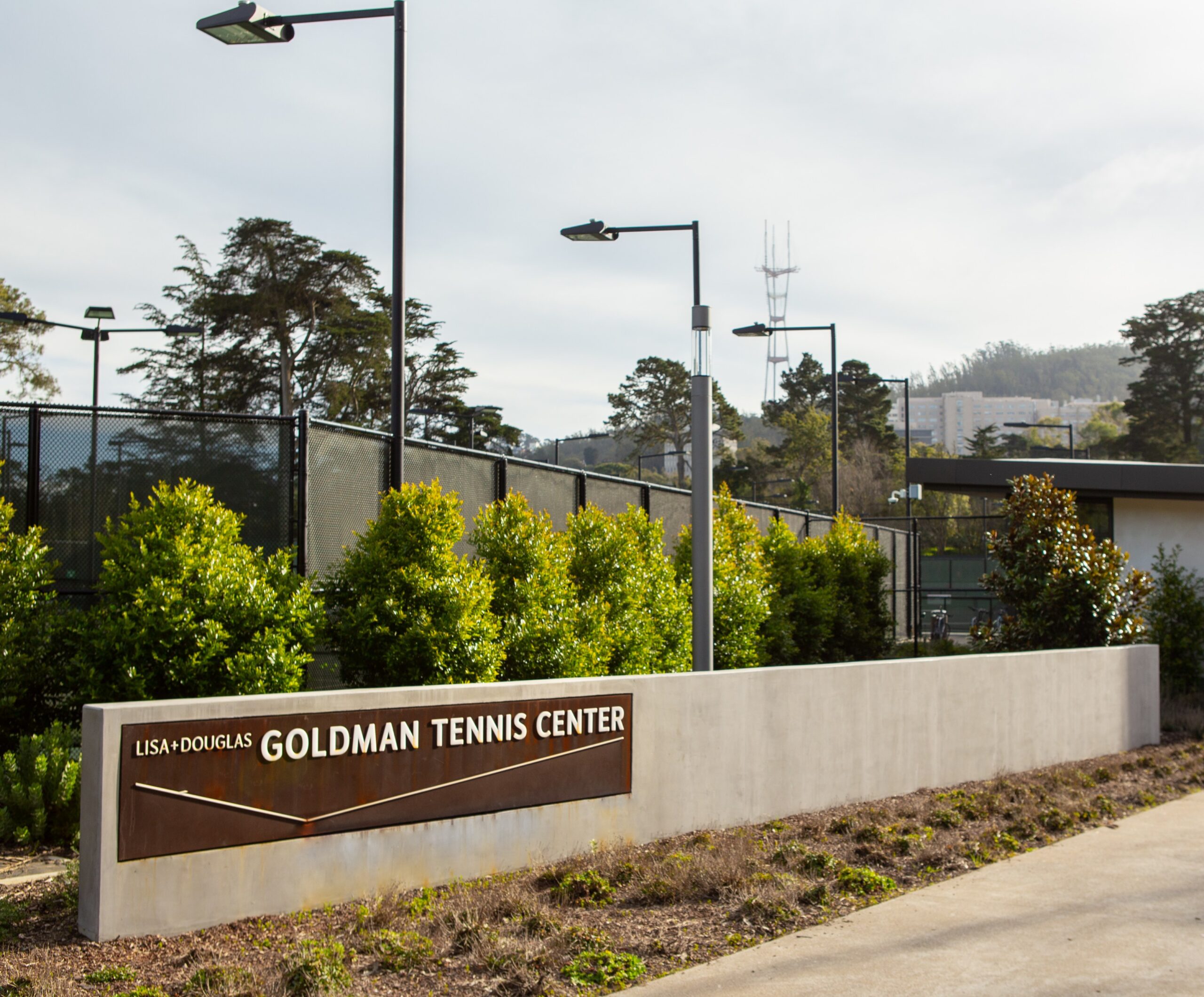 Outside shot of the completed Goldman Tennis Center